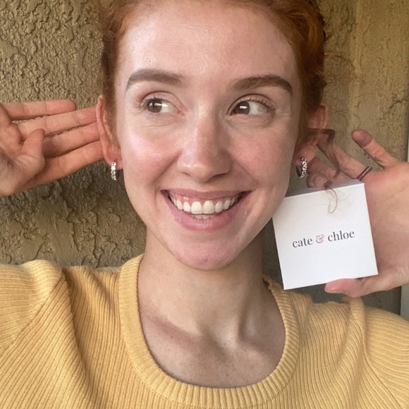 CATE & CHLOE • Silver Bethany Hoop Swarovski Crystal Huggies Earrings - Picture 2 of 3